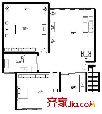南江苑戶型圖 戶型圖 2室1廳1衛(wèi)1廚