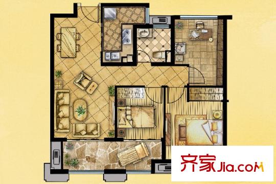 绿地海域笙晖B2户型 3室2厅1卫1厨