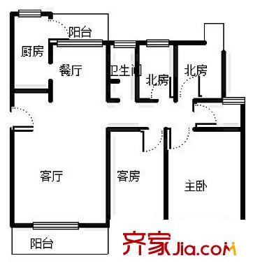 國(guó)地公寓戶型圖戶型圖 4室2廳2衛(wèi)1廚