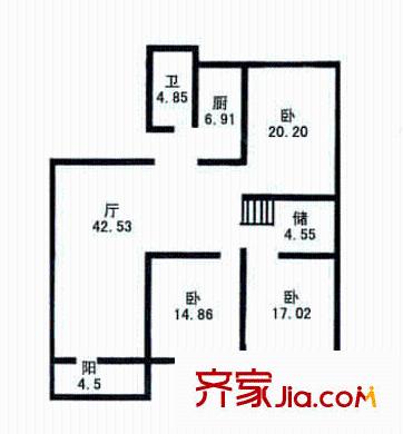 國(guó)地公寓戶型圖戶型圖 3室2廳1衛(wèi)1廚