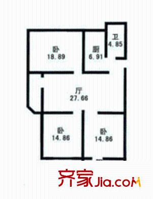 國(guó)地公寓戶型圖戶型圖 3室1廳1衛(wèi)1廚