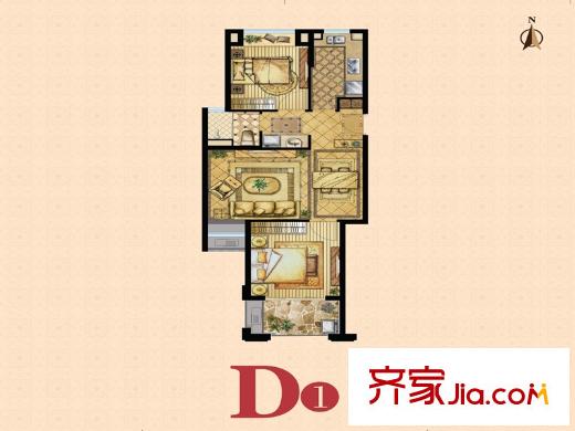 绿地海域笙晖D1户型 2室2厅1卫1厨