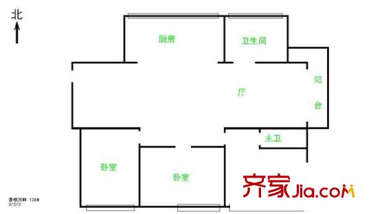 嘉城香槟河畔户型图户型图 3室2厅2卫1厨