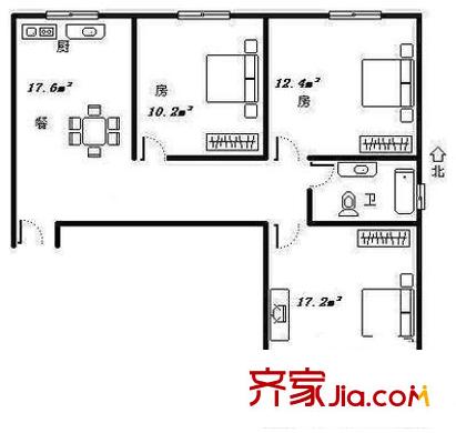 西凌新平方米;户型图西凌家宅路455弄 3室 户型图 3室1厅1卫1厨