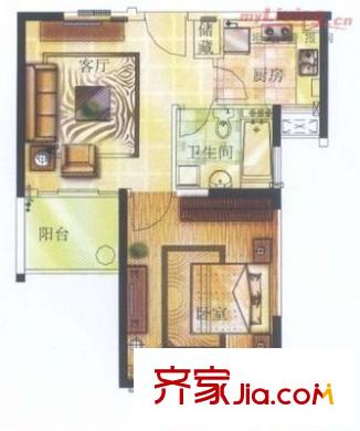 恒杰丁香花园 1室 户型图