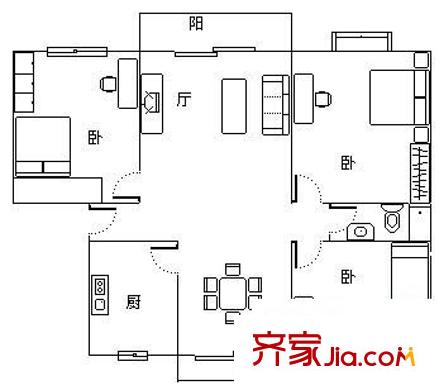 艾東小區(qū)戶型圖戶型圖 3室2廳1衛(wèi)1廚