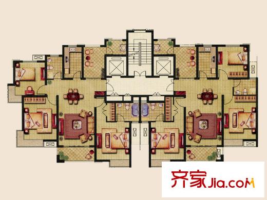 保利御樽苑戶型圖B戶型-整層平面圖 6室4廳4衛(wèi)2廚