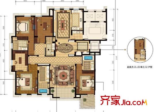 綠城玉蘭花園戶型圖C2戶型 4室2廳4衛(wèi)