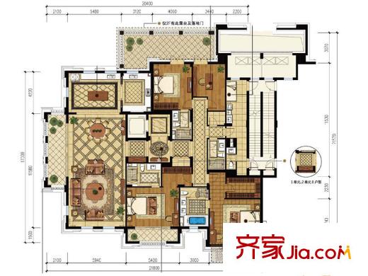 綠城玉蘭花園戶型圖B戶型戶型圖 4室2廳4衛(wèi)1廚