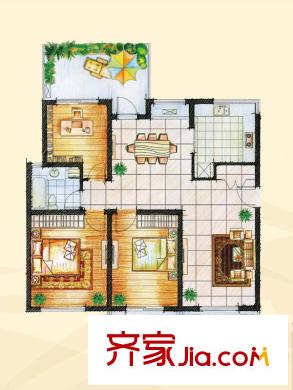 臨港海濱國際花園E-e2-5戶型圖 3室2廳1衛(wèi)1廚