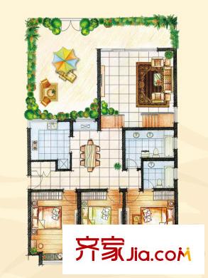 臨港海濱國際花園E-e2-2戶型 3室2廳2衛(wèi)1廚