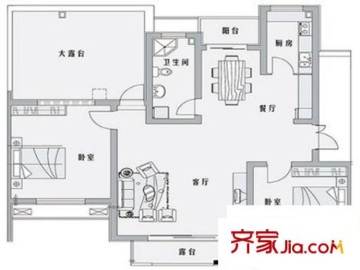 海湾新苑户型图户型图 4室2厅2卫1厨
