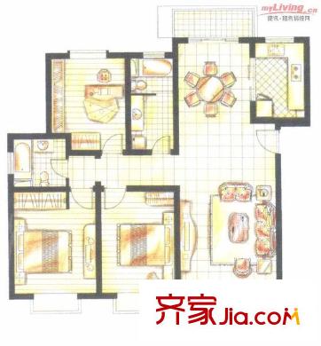 建工天峰公寓户型图户型图 3室2厅1卫1厨