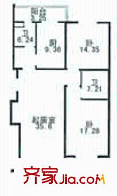 建工天峰公寓户型图2室1厅2卫1厨