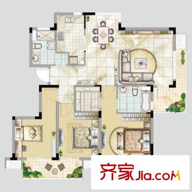 建工天峰公寓户型图户型图 3室2厅2卫1厨