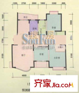 仕嘉名苑戶型圖I戶型 3室2廳2衛(wèi)1廚
