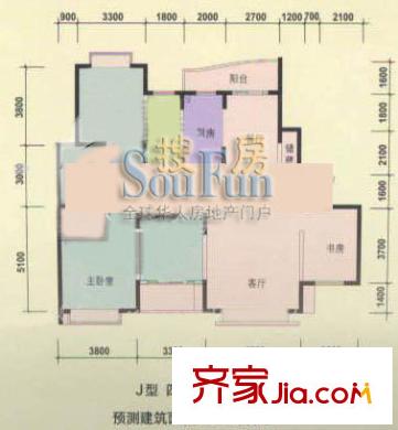 仕嘉名苑戶型圖J戶型 4室2廳2衛(wèi)1廚