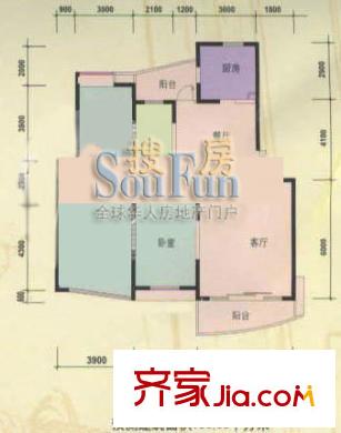 仕嘉名苑戶型圖S戶型 3室2廳2衛(wèi)1廚