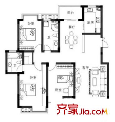 虹口玫瑰苑户型图户型图 3室2厅2卫1厨