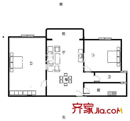 雍江星座戶型圖戶型圖 2室2廳1衛(wèi)1廚