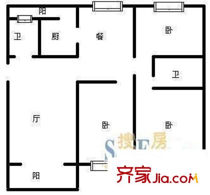 雍江星座戶型圖戶型圖 3室2廳2衛(wèi)1廚