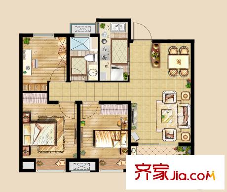 中洲里程B戶型 3室2廳1衛(wèi)1廚