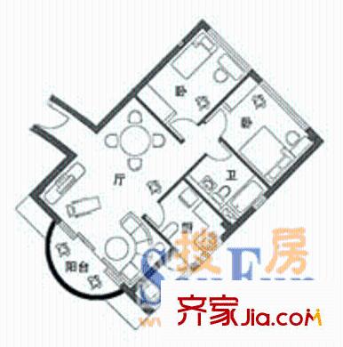 信和花園戶型圖2室1廳1衛(wèi)1廚