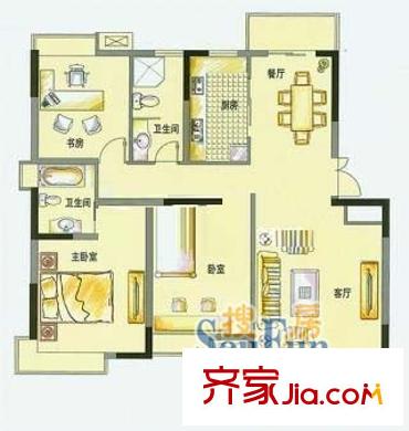 上海 滬航公寓(翡翠苑)3室 戶型圖