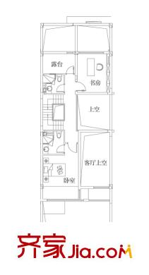 上海萬科第五園戶型圖(B-s戶型) 地上二層 1室2衛(wèi)