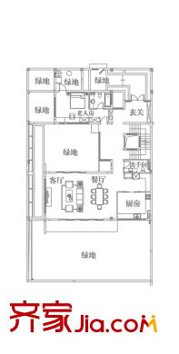 上海萬科第五園戶型圖c-n戶型地上一層 1室2廳2衛(wèi)1廚