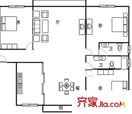 申达枫桥苑户型图户型图 3室2厅2卫1厨