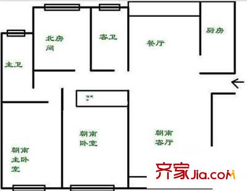 申达枫桥苑户型图户型图 3室2厅1卫1厨