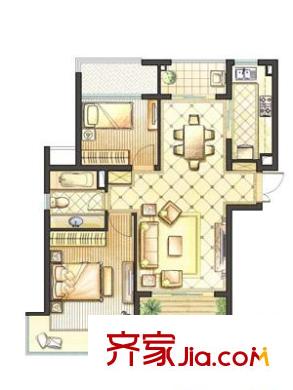 鉑庭戶型圖3#樓A3 2室2廳1衛(wèi)1廚