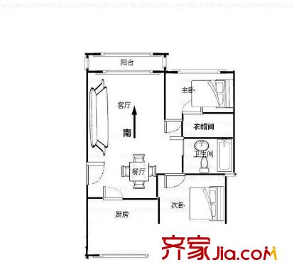 虹桥新城户型图户型图 2室2厅1卫1厨