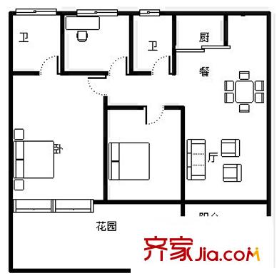 虹桥新城户型图户型图 3室2厅2卫1厨