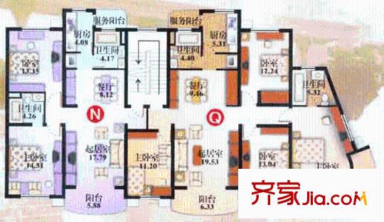 錦繡苑戶型圖2室2廳2衛(wèi)1廚