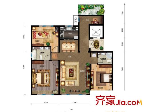 蓝爵公馆A户型 3室3厅2卫1厨