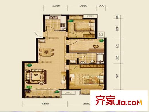 北京风景一、二、三期C户型 3室2厅1卫1厨