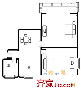 长峰名光大厦公寓户型图上海 长峰名光大厦 二室户 户型图 2室1厅1卫1厨