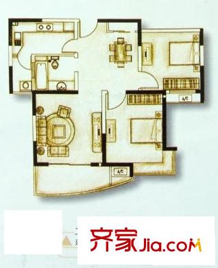 恒力锦沧花园户型图户型图 2室2厅1卫1厨