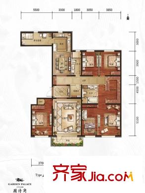 万年生态城・园博府A2户型图 4室2厅2卫1厨