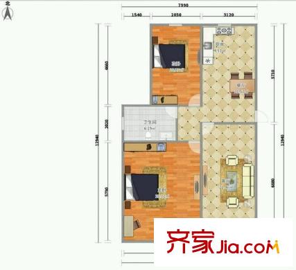 星梅花苑 2室 户型图