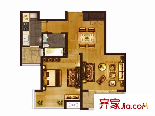 匯智湖畔家園戶型圖B2戶型 1室2廳1衛(wèi)1廚