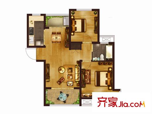 匯智湖畔家園戶型圖A1戶型 2室2廳1衛(wèi)1廚
