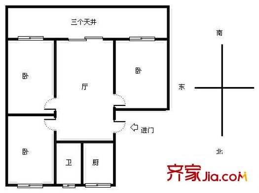 白楊小區(qū)戶型圖戶型圖 3室2廳1衛(wèi)1廚