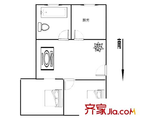 彩虹雅苑戶型圖戶型圖 2室1廳1衛(wèi)1廚