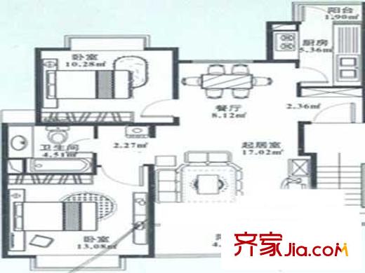 洛川东路400弄小区户型图洛川东路400弄户型图 2室2厅1卫1厨