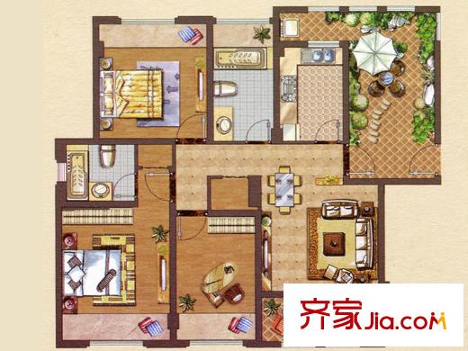 虹梅菁典户型图C3户型 3室2厅2卫1厨