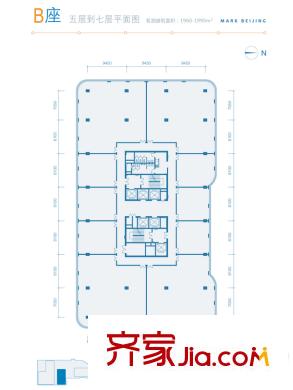 北京方向B座5-7层户型 1室1厅1卫1厨