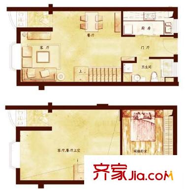 品臻國際公寓戶型圖52#A戶型圖 1室2廳1衛(wèi)1廚